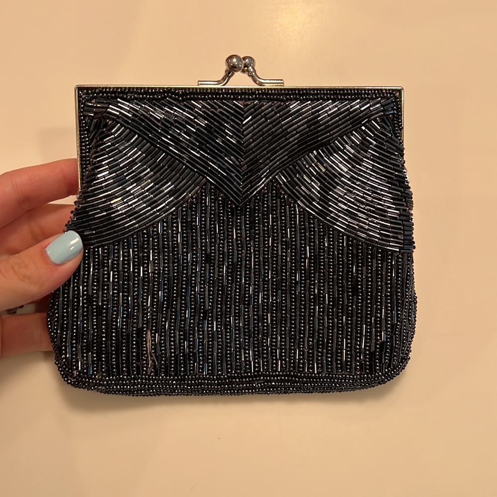 Adorable sparkly Magid gray clutch with silver chain